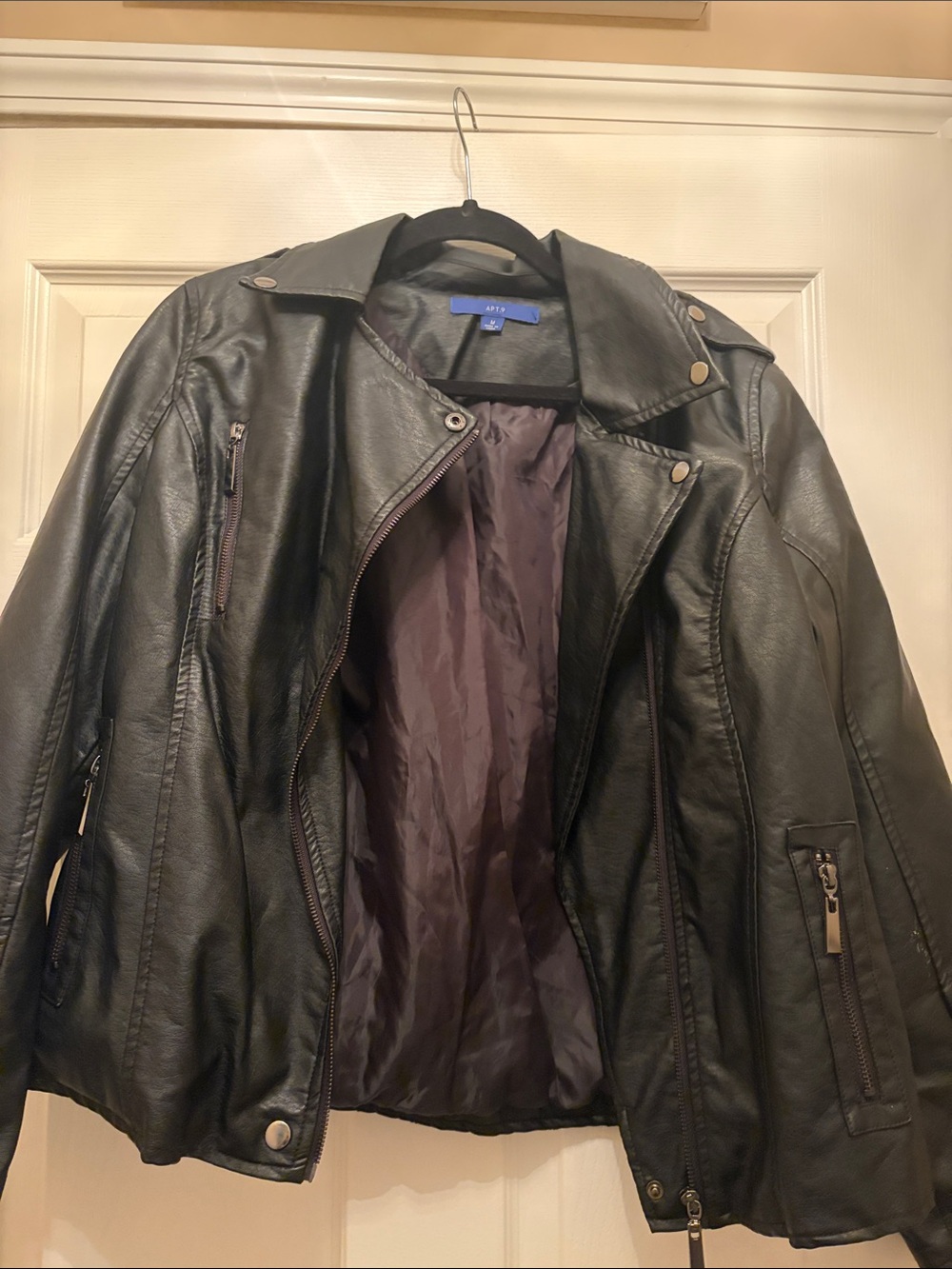 Apt. 9 Black Faux Leather Moto Jacket with Zip Details